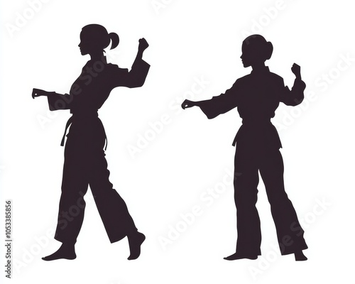 Female Taekwondo Practitioner in Various Techniques, Isolated on White Background Generative AI photo