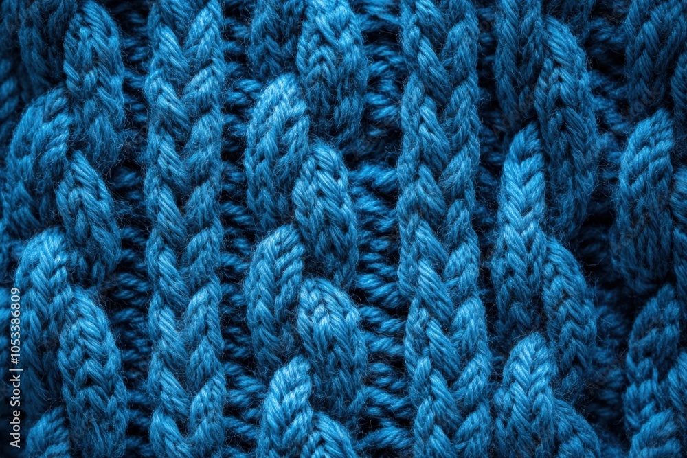 Textured Blue Knit Fabric with Intricate Patterns Textured Blue Knit Fabric with Intricate Patterns