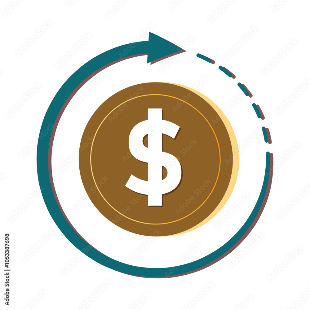 Obraz premium coin icon. money back with dollar symbol, A dollar coin is surrounded by two arrows forming a circle, indicating continuous movement. flat design style. vector template design