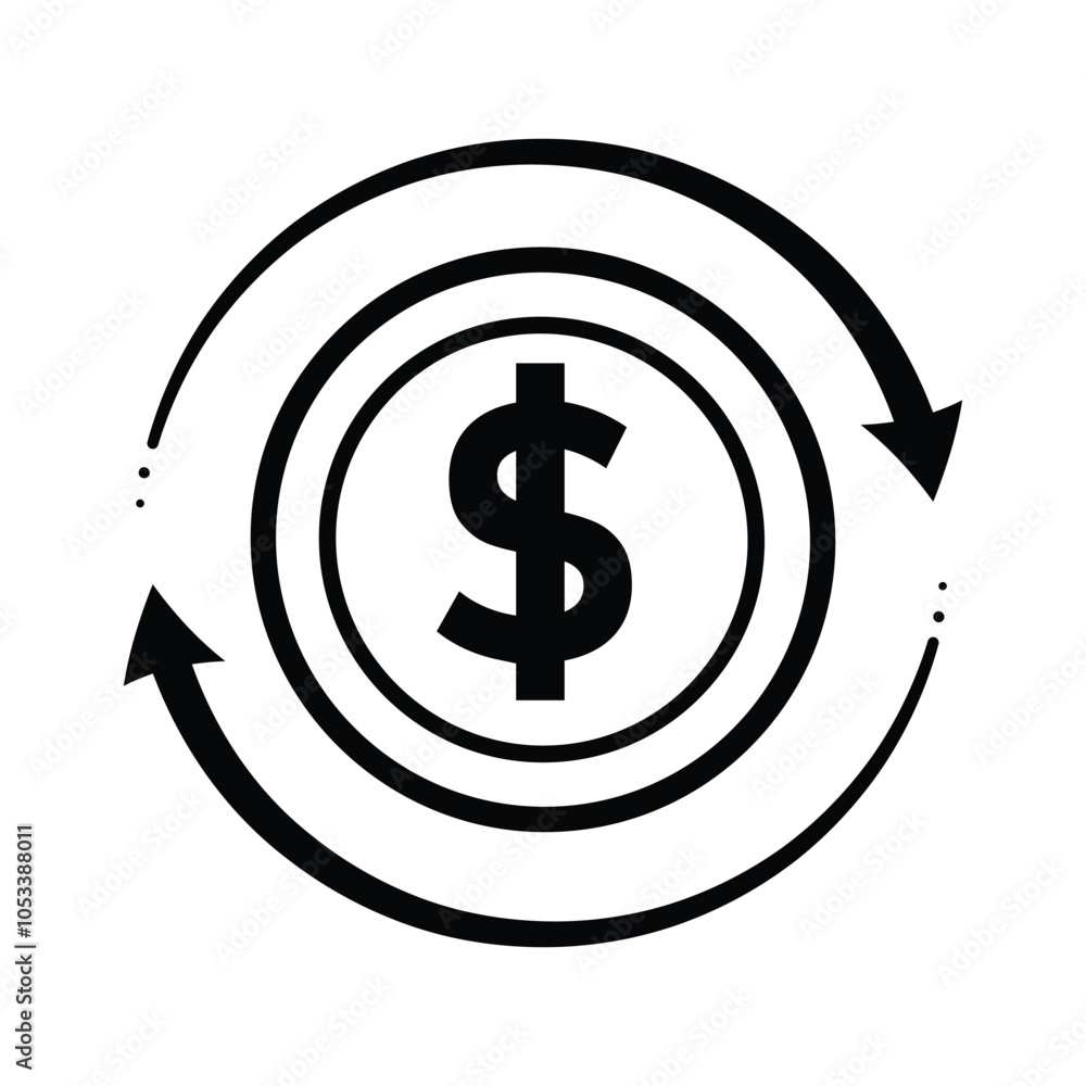 coin icon. money back with dollar symbol, A dollar coin is surrounded by two arrows forming a circle, indicating continuous movement. outline design style. vector template design coin icon. money back with dollar symbol, A dollar coin is surrounded by two arrows forming a circle, indicating continuous movement. outline design style. vector template design