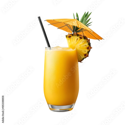 Tropical drink with pineapple garnish. transparent background photo