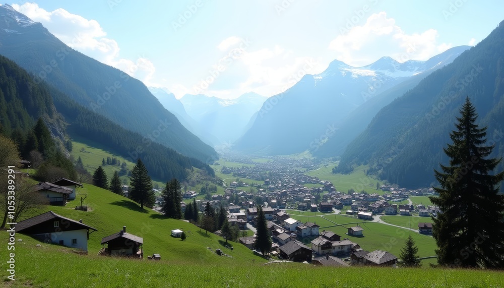 Idyllic mountain village under a clear sky Idyllic mountain village under a clear sky