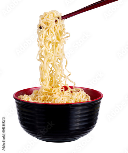 Instant noodles in a bowl ready to eat.