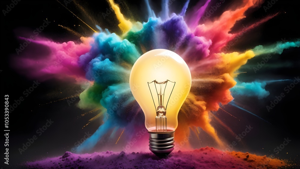 Vibrant Rainbow Explosion from Classic Lightbulb Vibrant Rainbow Explosion from Classic Lightbulb