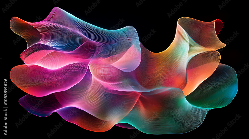 Obraz premium Hypnotic wavy forms in shimmering iridescent colors create mesmerizing visual experience