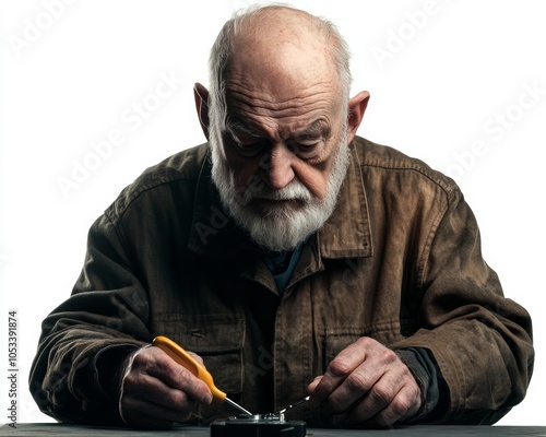 Senior Man Repairing Appliance with Screwdriver, DIY Home Maintenance Generative AI photo