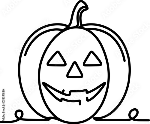 One continuous line illustration of a Jack-o'-lantern, isolated on white background.