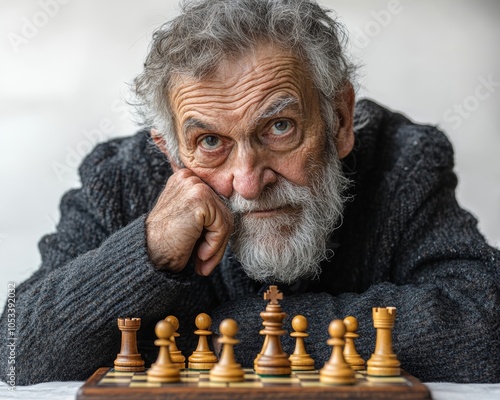 Thoughtful Senior Man Playing Chess Generative AI photo