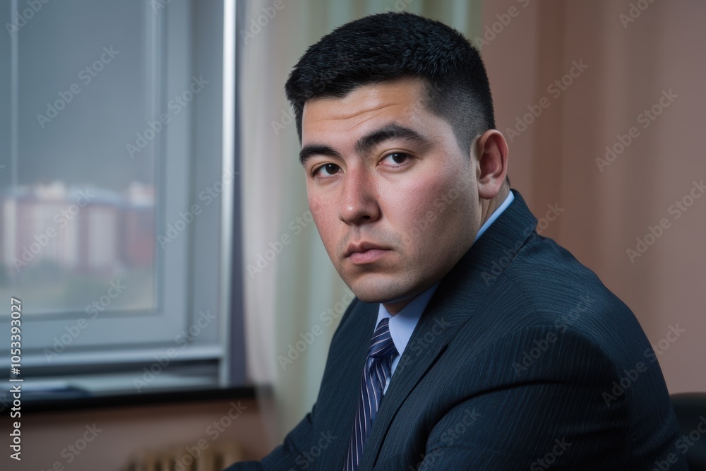 Professional portrait of a man from Kyrgyzstan in a suit, showcasing serious expression and modern setting, ideal for business articles. Professional portrait of a man from Kyrgyzstan in a suit, showcasing serious expression and modern setting, ideal for business articles.