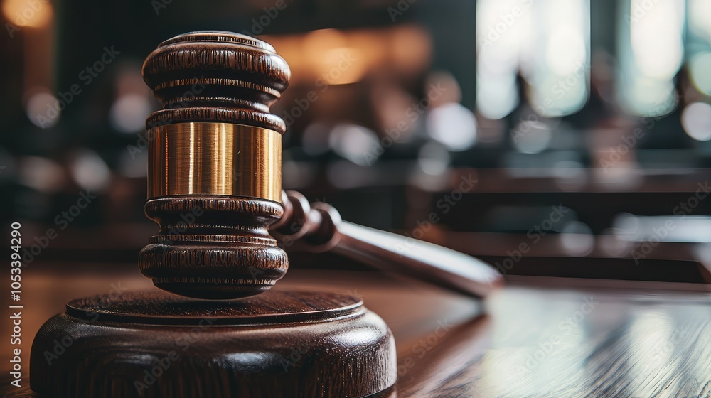 Engaging Courtroom Scene with Gavel Focus Engaging Courtroom Scene with Gavel Focus