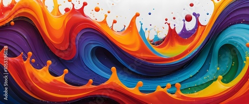 Summer background and banner with water, spray and waves in abstract shapes. Vibrant colors. Dynamic composition of flowing and natural shapes in the color spectrum. Vibrant abstract banner with movin photo