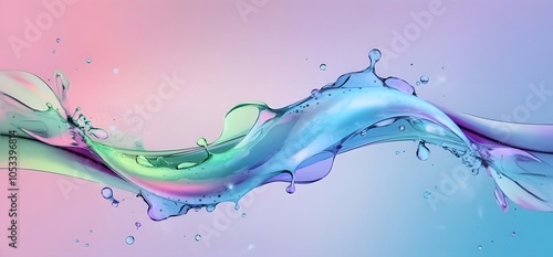 Summer background and banner with water, spray and waves in abstract shapes. Vibrant colors. Dynamic composition of flowing and natural shapes in the color spectrum. Vibrant abstract banner with movin photo