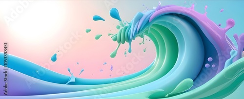 Summer background and banner with water, spray and waves in abstract shapes. Vibrant colors. Dynamic composition of flowing and natural shapes in the color spectrum. Vibrant abstract banner with movin photo