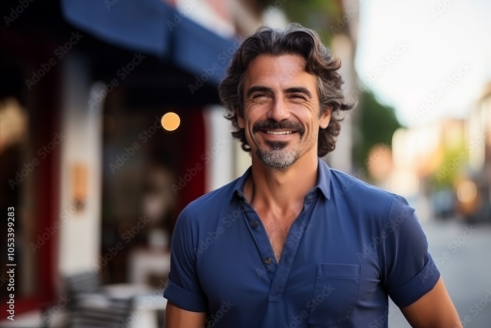Portrait of a handsome middle-aged man smiling in a restaurant Portrait of a handsome middle-aged man smiling in a restaurant