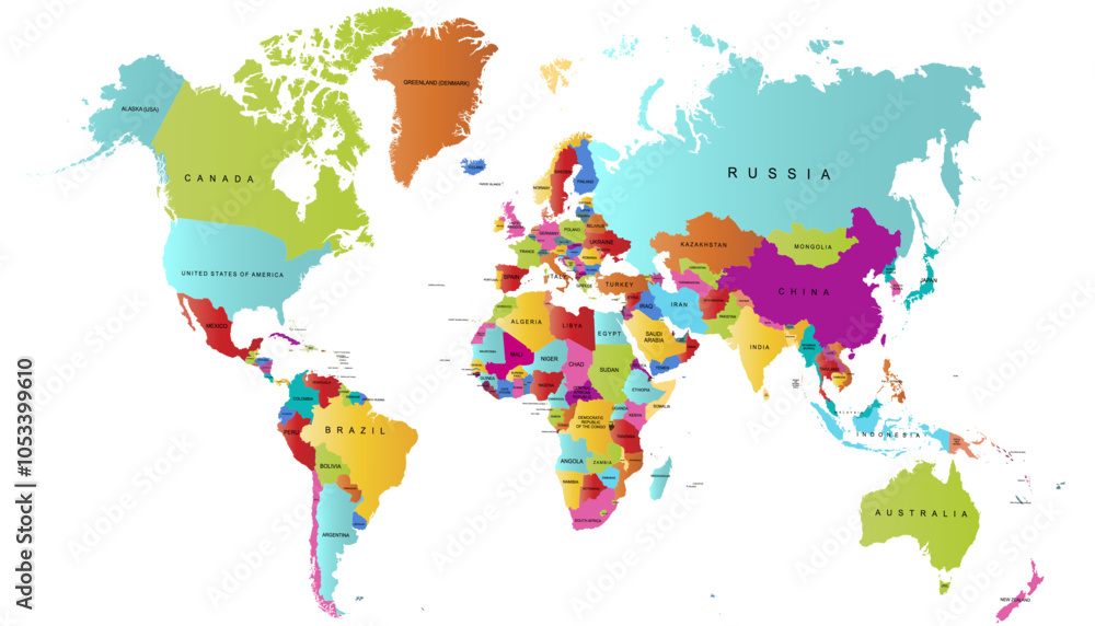 Fototapeta premium World map. Color modern vector map. Silhouette map.