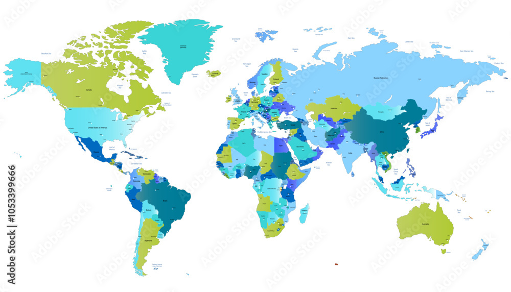 Obraz premium World map. Color modern vector map. Silhouette map.
