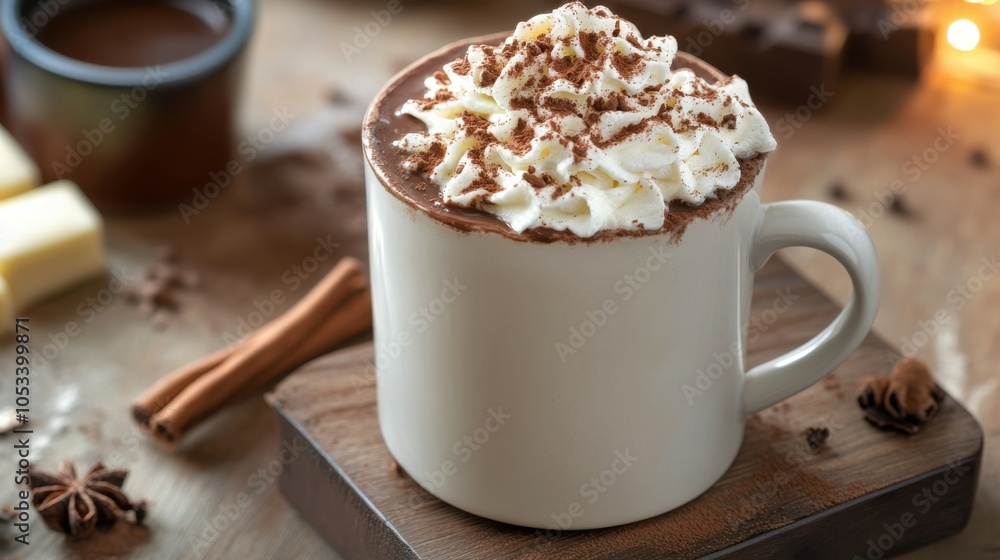 Hot chocolate with whipped cream and cinnamon Hot chocolate with whipped cream and cinnamon