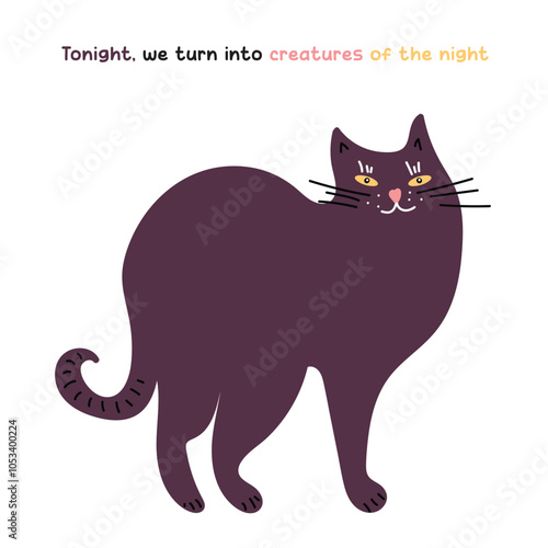 Halloween scared cat with an inspirational quote. Vector illustration. 