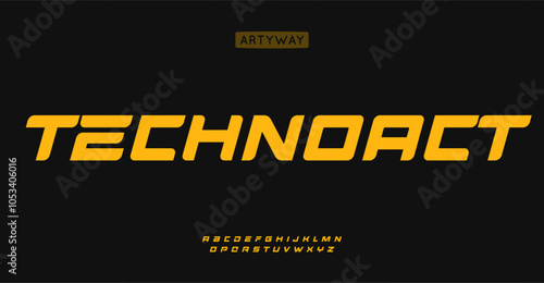 Techno race alphabet, sharp geometric letters, bold minimal italic font for energetic digital design, dynamic futuristic headline, gaming sports branding, strong industrial logotype. Vector typeset.