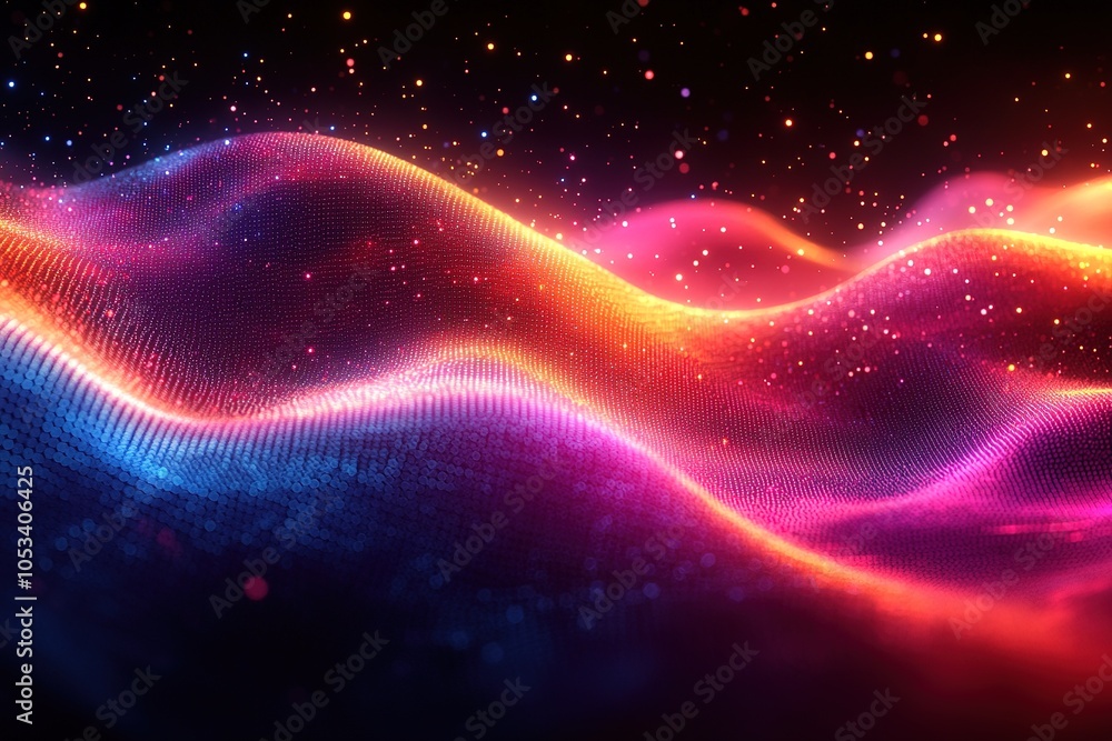 Obraz premium Abstract glowing wave with sparkling particles.