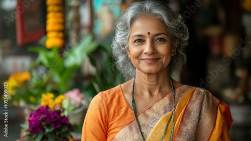 Wallpaper Mural Middle-aged Indian woman with a sari and a friendly look. Torontodigital.ca