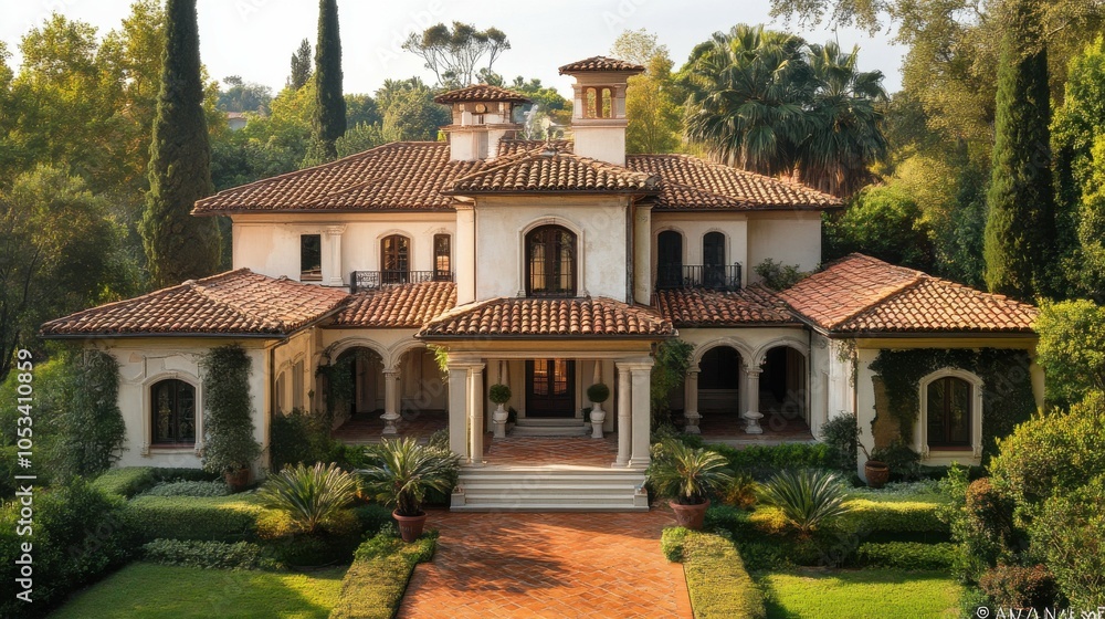 Fototapeta premium Italianate villa with terracotta roof tiles.