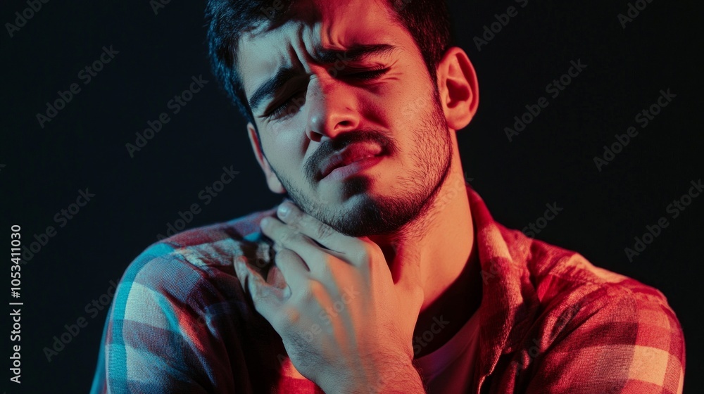 A man wincing while massaging his wrist, indicating repetitive strain injury. A man wincing while massaging his wrist, indicating repetitive strain injury.