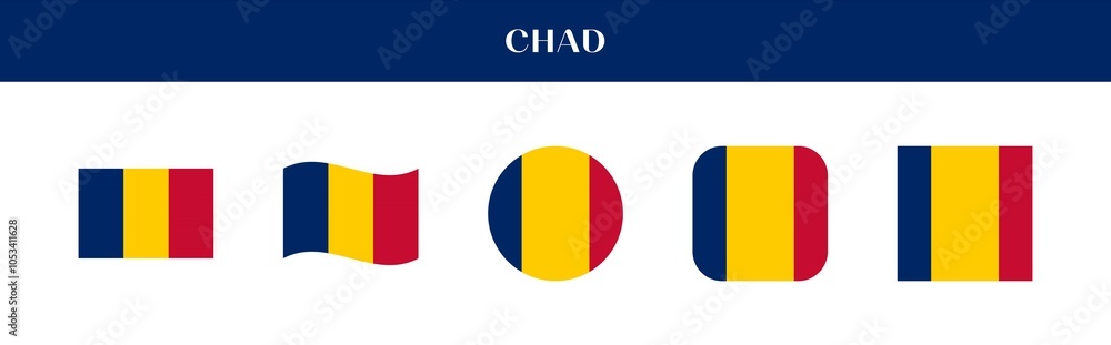 Fototapeta premium Set of Chad national flag icons in various styles on transparent background