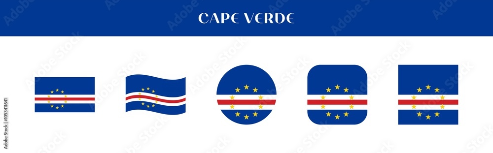 Set of Cape Verde national flag icons in various styles on transparent background Set of Cape Verde national flag icons in various styles on transparent background