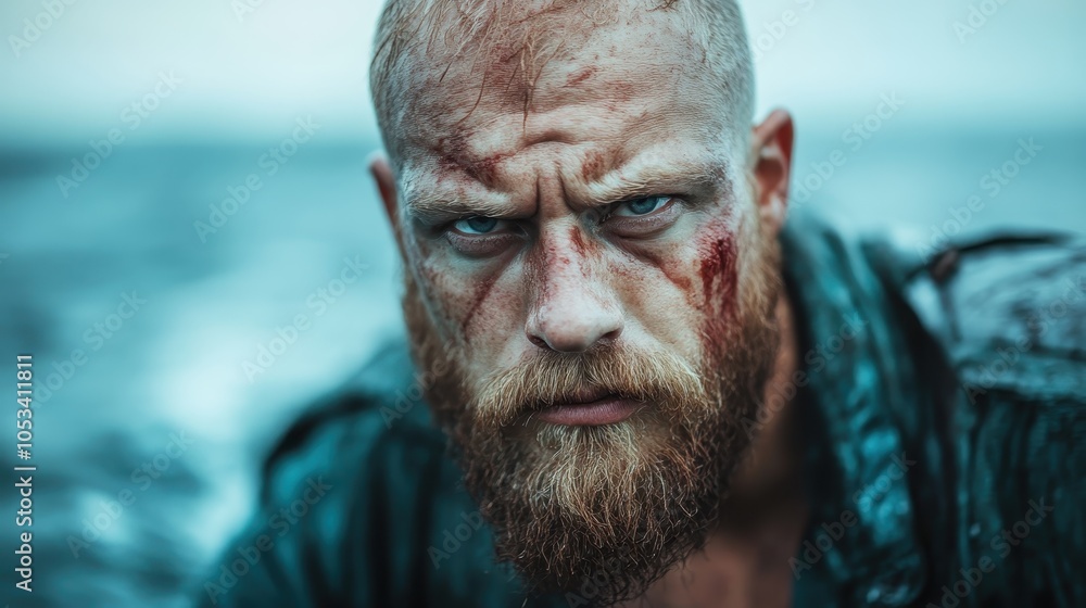 A courageous and rugged man with scars and determination is captured in ...