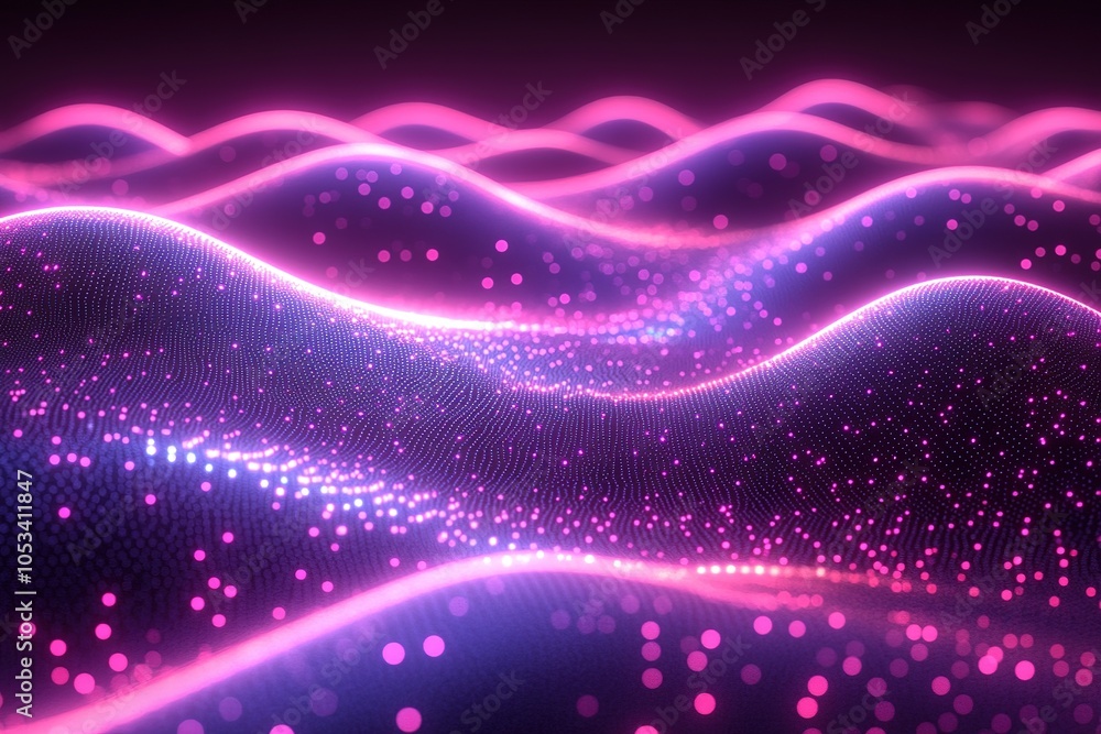 Fototapeta premium Abstract pink and blue glowing wave with particle effect.
