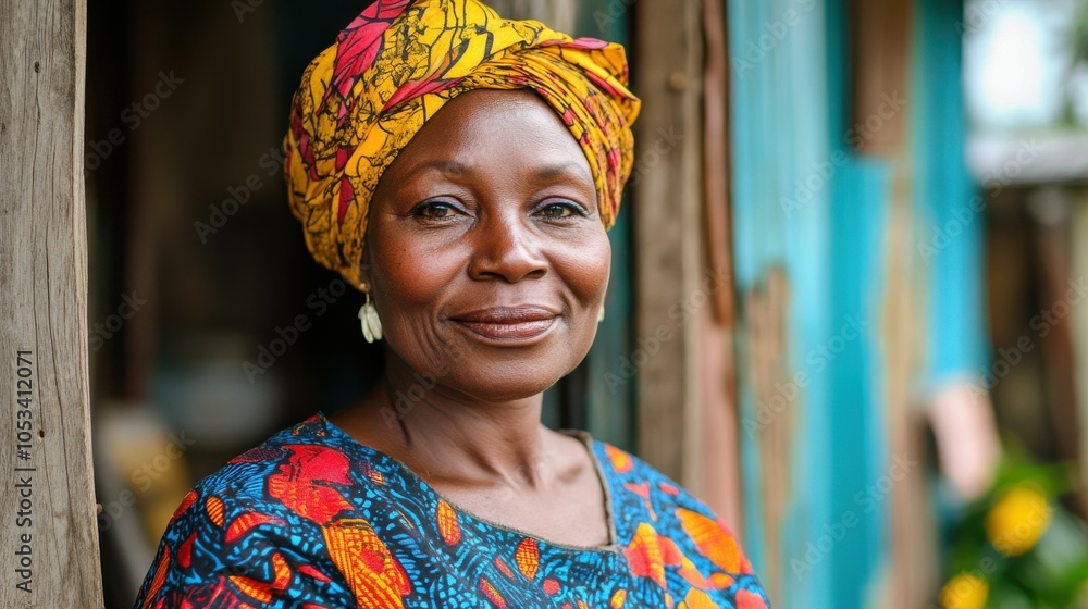Fototapeta premium Middle-aged Nigerian woman with a vibrant dress