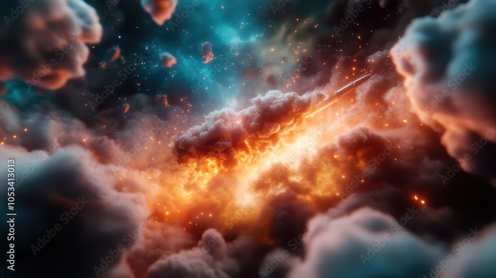 A spectacular cosmic event with a huge explosion in space, casting vibrant fiery hues across the cosmos, representing chaos and transformation. A spectacular cosmic event with a huge explosion in space, casting vibrant fiery hues across the cosmos, representing chaos and transformation.