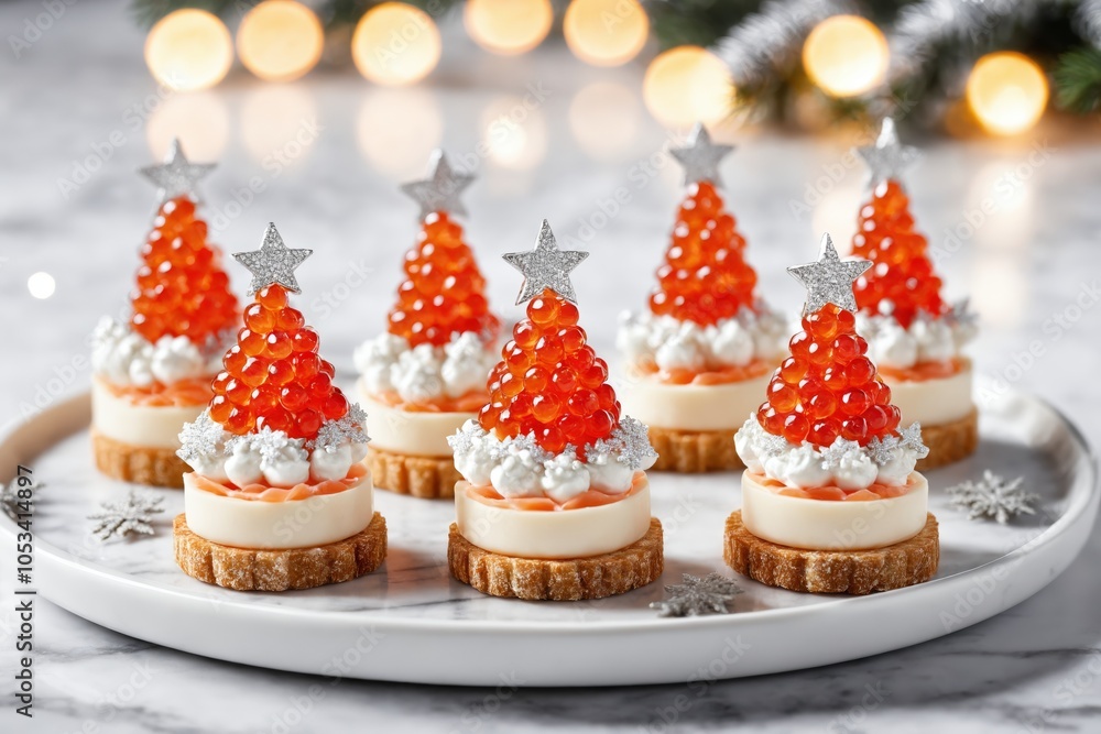 Christmas tree-shaped caviar tarts Christmas tree-shaped caviar tarts