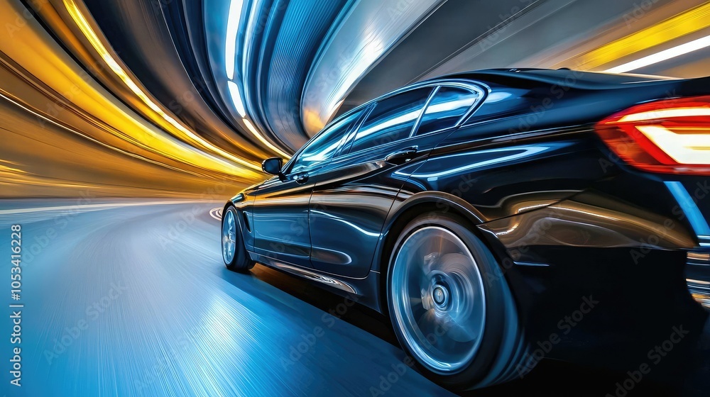 Dynamic Car Driving Through Brightly Lit Tunnel Dynamic Car Driving Through Brightly Lit Tunnel