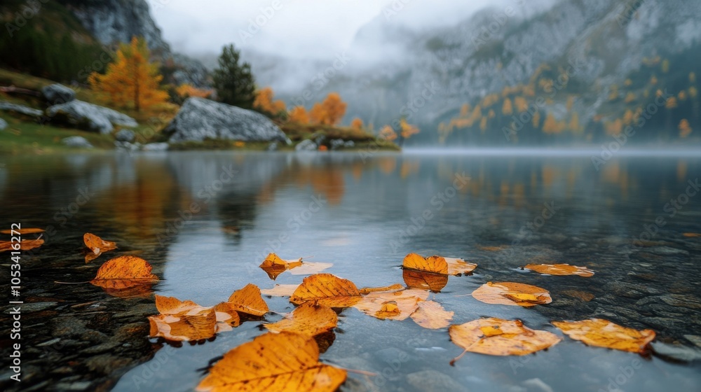 Leaves floating in a mountain lake Leaves floating in a mountain lake