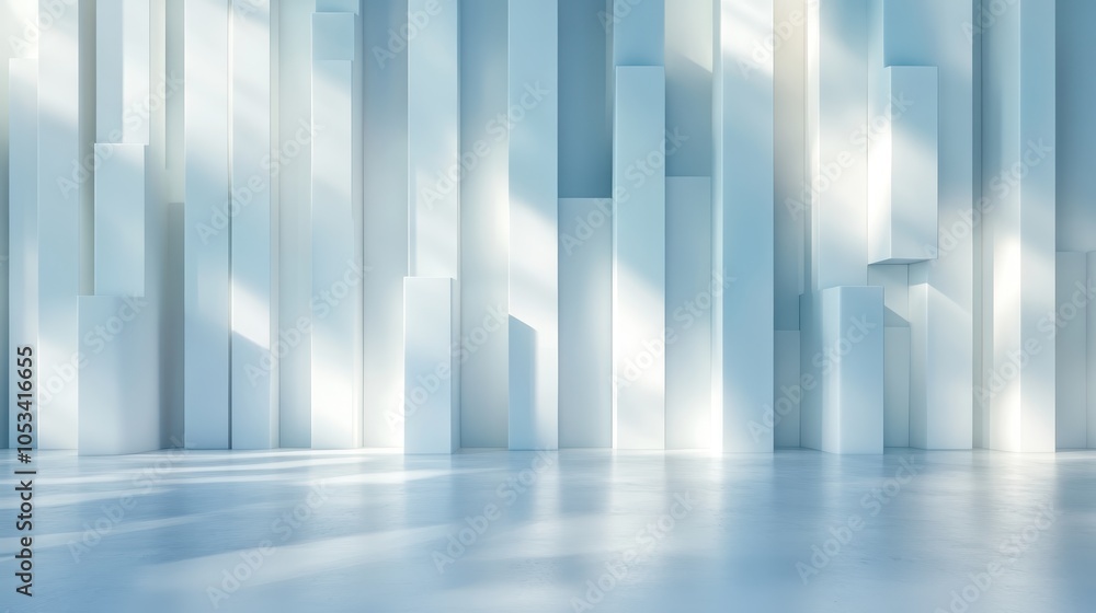A minimalistic abstract sculpture is presented with rhythmic columns and gentle light rays, creating a harmonious balance between structure and ethereal surroundings. A minimalistic abstract sculpture is presented with rhythmic columns and gentle light rays, creating a harmonious balance between structure and ethereal surroundings.