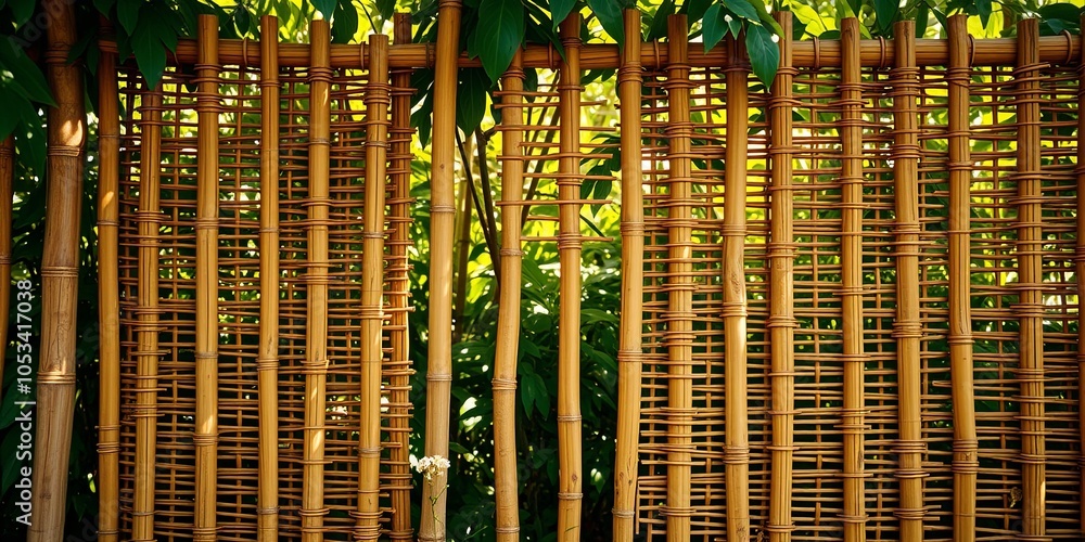 Obraz premium A Woven Bamboo Fence Creates a Natural and Elegant Barrier, Providing Privacy While Allowing Light to Filter Through
