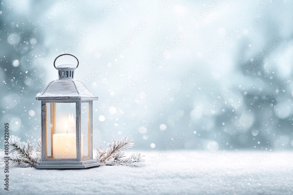 Holiday snow globe, glowing lantern in snowy night, white background, peaceful winter scene, watercolor style Holiday snow globe, glowing lantern in snowy night, white background, peaceful winter scene, watercolor style