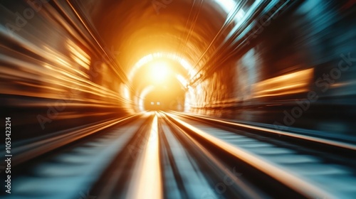 The image captures the sensation of speed as we move rapidly through a tunnel towards a bright light, evoking anticipation and a sense of adventure ahead.