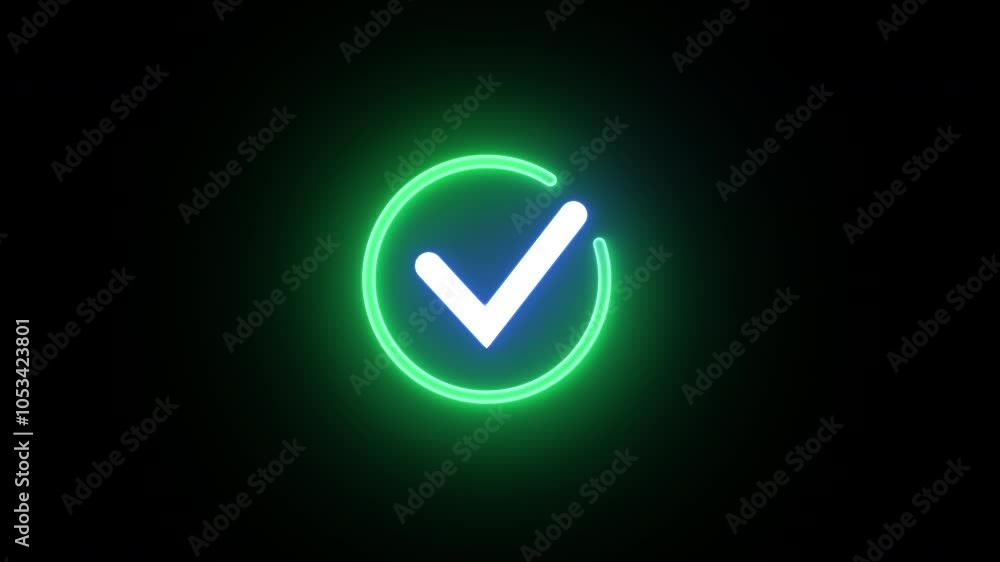 neon line check mark icon animation on black background 4k video. neon line check mark icon animation on black background 4k video.