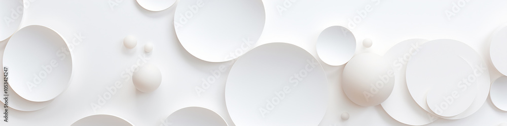 white background geometric circles flat on the wall copy space long narrow row. white background geometric circles flat on the wall copy space long narrow row.