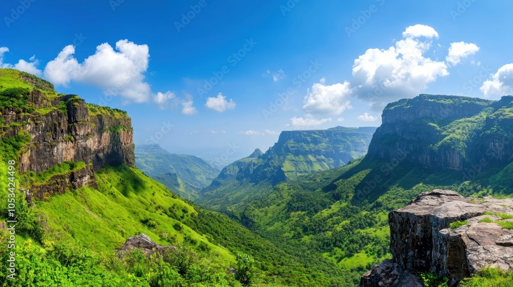 Scenic Mountain Landscape Under Blue Sky Scenic Mountain Landscape Under Blue Sky