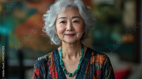 Middle-aged Chinese woman with a jade necklace