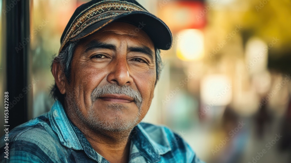Mexican man with a casual baseball cap, looking relaxed Mexican man with a casual baseball cap, looking relaxed