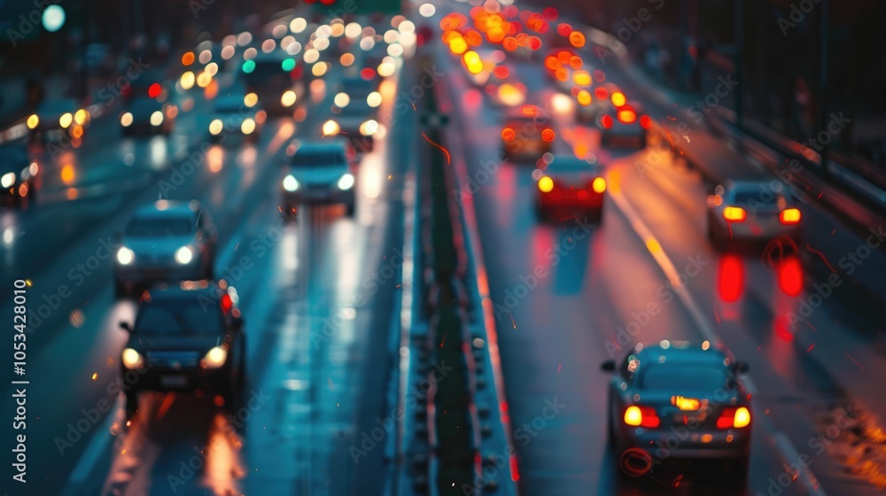 Blurred image of a city street at night with car headlights and street lights glowing. Urban scene with traffic lights. Concept of nightlife and transportation. Blurred image of a city street at night with car headlights and street lights glowing. Urban scene with traffic lights. Concept of nightlife and transportation.