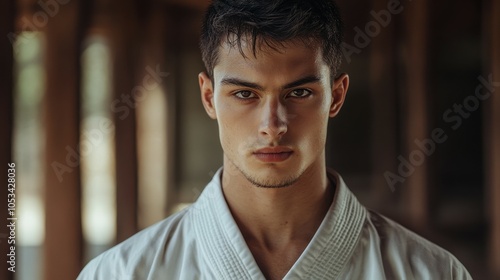 Man with a martial arts uniform, looking disciplined