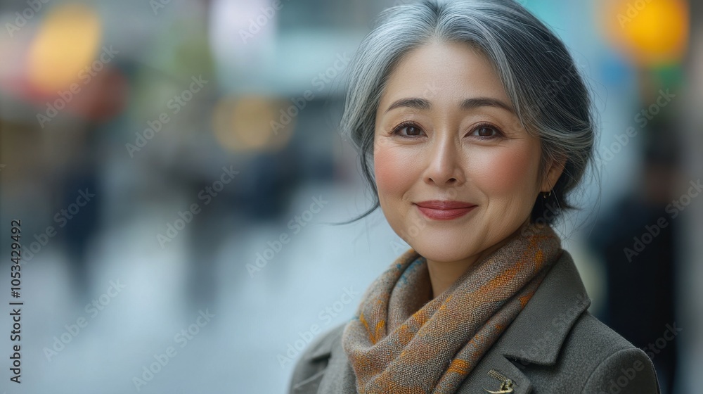 Middle-aged Japanese woman with a modern outfit and a friendly smile. Middle-aged Japanese woman with a modern outfit and a friendly smile.
