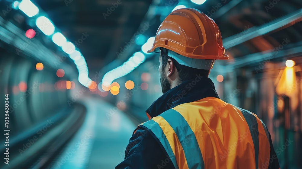 Maintenance Worker Inspects Rail Infrastructure Up Close Maintenance Worker Inspects Rail Infrastructure Up Close