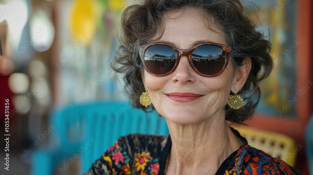custom made wallpaper toronto digitalMiddle-aged American woman with sunglasses and a friendly face.